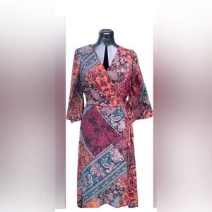 Spirt  Of Grace Wrap V-neck Cap Sleeve Floral Dress Size Medium